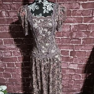 Elegant Lace Sheer Beaded Lilac/Plum Evening Dress CLEARANCE